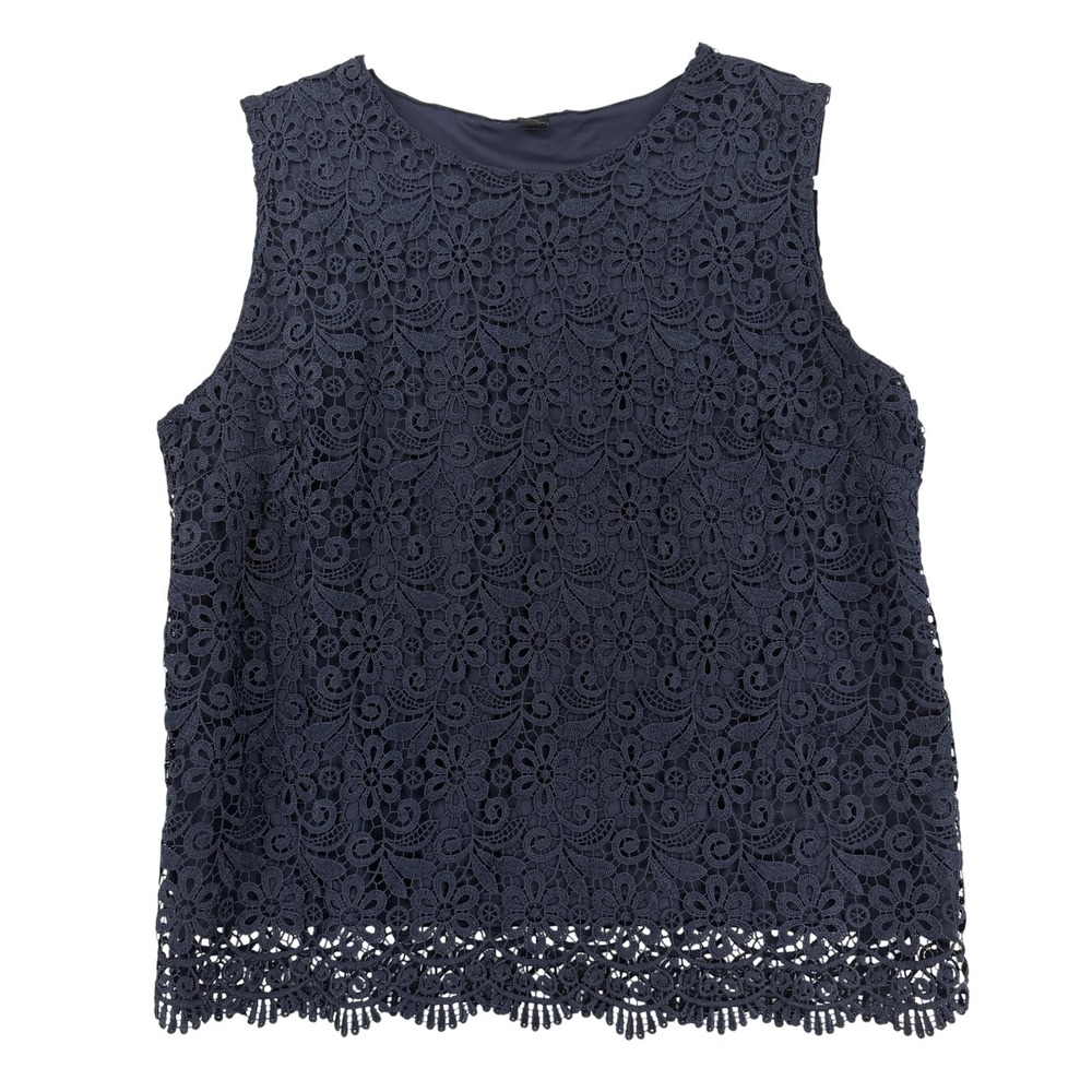 Uniqlo Blouse Womens Small Blue Floral Crochet Lace Sleeveless Lined Top
